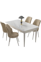 Hanah Home Juego de Mesa y Sillas de Comedor de 5 Piezas Blanco y Crema
